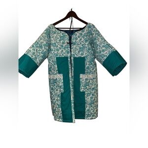 Handmade One-of-a-Kind Teal and White Patterned Bog Coat
